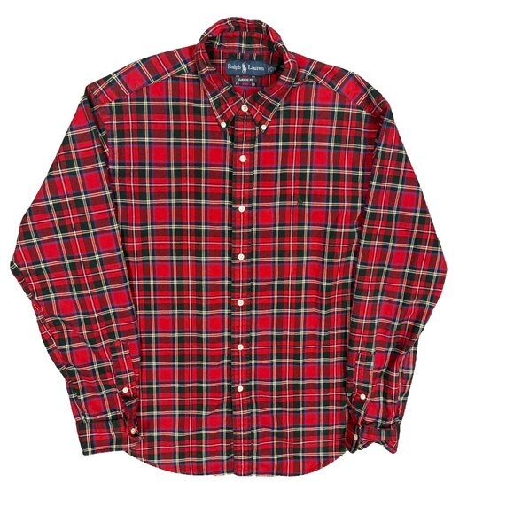 Vintage Ralph Lauren Classic Fit Button Down Shirt Red Plaid Cotton Large - Picture 1 of 7